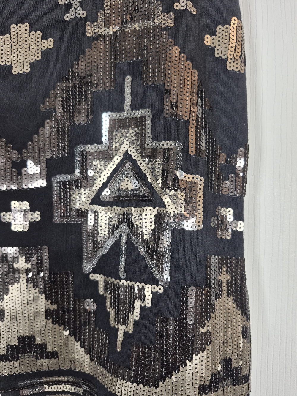 Express Aztec Geometric Mini Sequin Skirt Silver Bronze Tribal Boho Party Medium - Picture 3 of 6